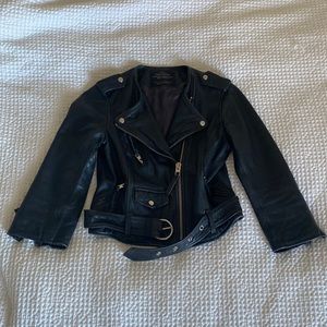 ALL SAINTS Cropped Leather Moto Jacket